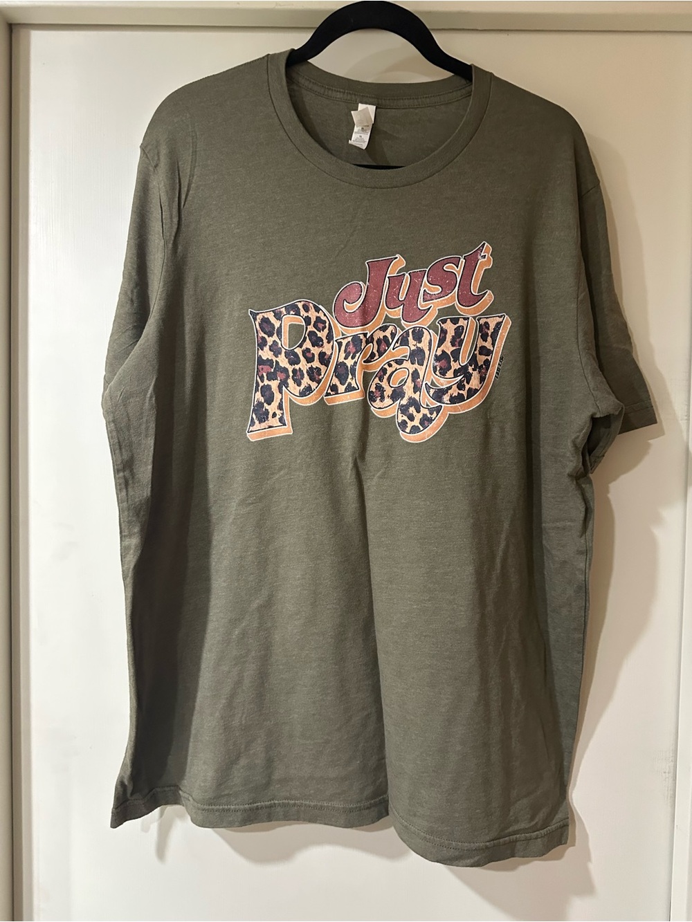 Bella Canvas Olive Green "Just Pray" Leopard Graphic Tee